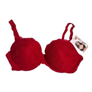 Push up bra medium lift plunge neckline In brilliant red lace 40D underwire NWT